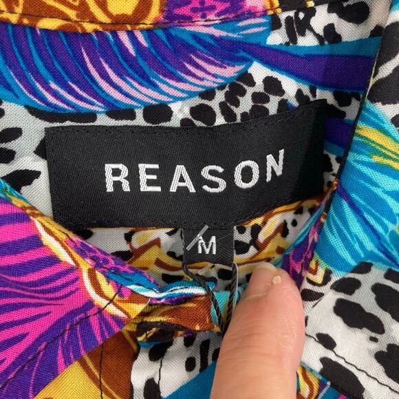 Reason Design Multi All Over Print Button Short Sleeve Shirt Men’s Medium NEW - Picture 8 of 14